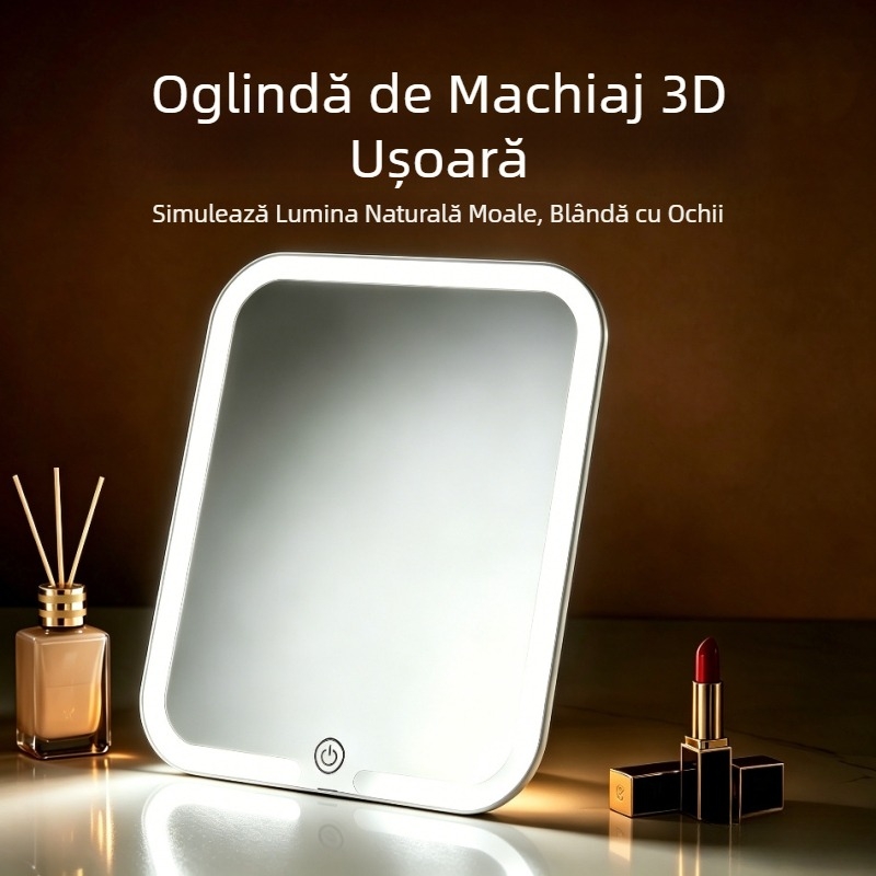 Oglindă de machiaj cu LED pe birou, iluminare, HD, reglabilă, portabilă, pentru uz casnic, în cămine studențești