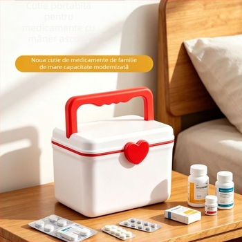Cutie de medicamente cu capacitate mare, cu patru compartimente, pentru uz casnic