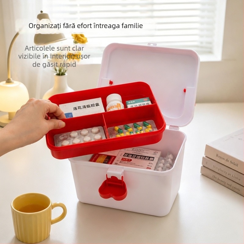 Cutie de medicamente cu capacitate mare, cu patru compartimente, pentru uz casnic