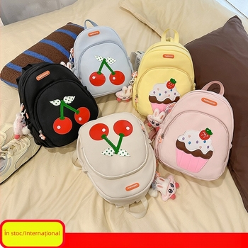 Rucsac pentru fetițe, anti-pierdere, din nylon respirabil, model fructe – cireșe, ușor, pentru 3–5 ani, grădiniță