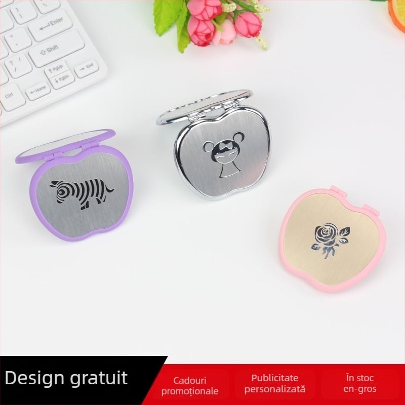 Oglindă de machiaj din aluminiu, pliabilă, portabilă, în formă de măr, cu logo personalizat