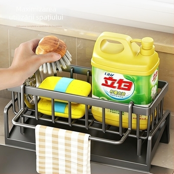 Raft de bucătărie din oțel inoxidabil pentru blat și drenajul chiuvetei, organizator multifuncțional, instalare fără găuri
