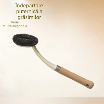 Perie bucătărie multifuncțională, cu design de agățare, mâner lung, perie cu bilă din sârmă de oțel pentru îndepărtarea grăsimii