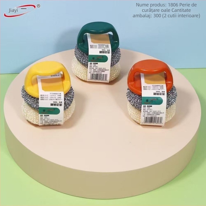 Jiayi 1806 Perie de vase de bucătărie cu bilă circulară din sârmă de oțel și mâner din plastic, rezistentă la ulei și sigură pentru oale