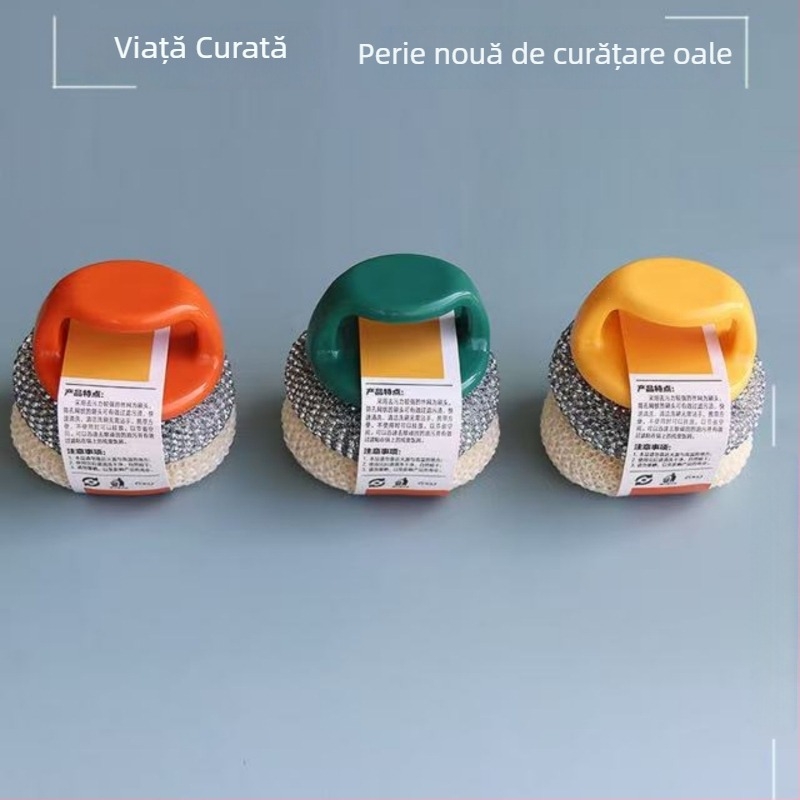 Jiayi 1806 Perie de vase de bucătărie cu bilă circulară din sârmă de oțel și mâner din plastic, rezistentă la ulei și sigură pentru oale