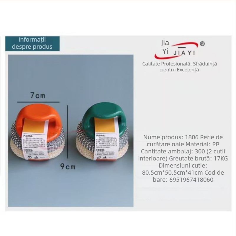 Jiayi 1806 Perie de vase de bucătărie cu bilă circulară din sârmă de oțel și mâner din plastic, rezistentă la ulei și sigură pentru oale