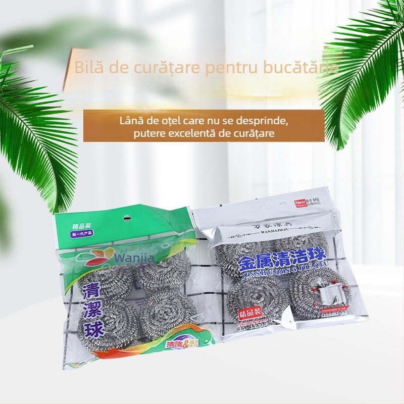 Bile de curățare din oțel inoxidabil, set de 4 bucăți, bile din sârmă de oțel rezistente la ruginire, mari