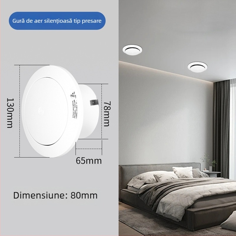 Intrare/ieșire circulară de aer natural pentru sistemul interior de aer proaspăt, cu filtrare și reducere a zgomotului (ABS plastic)