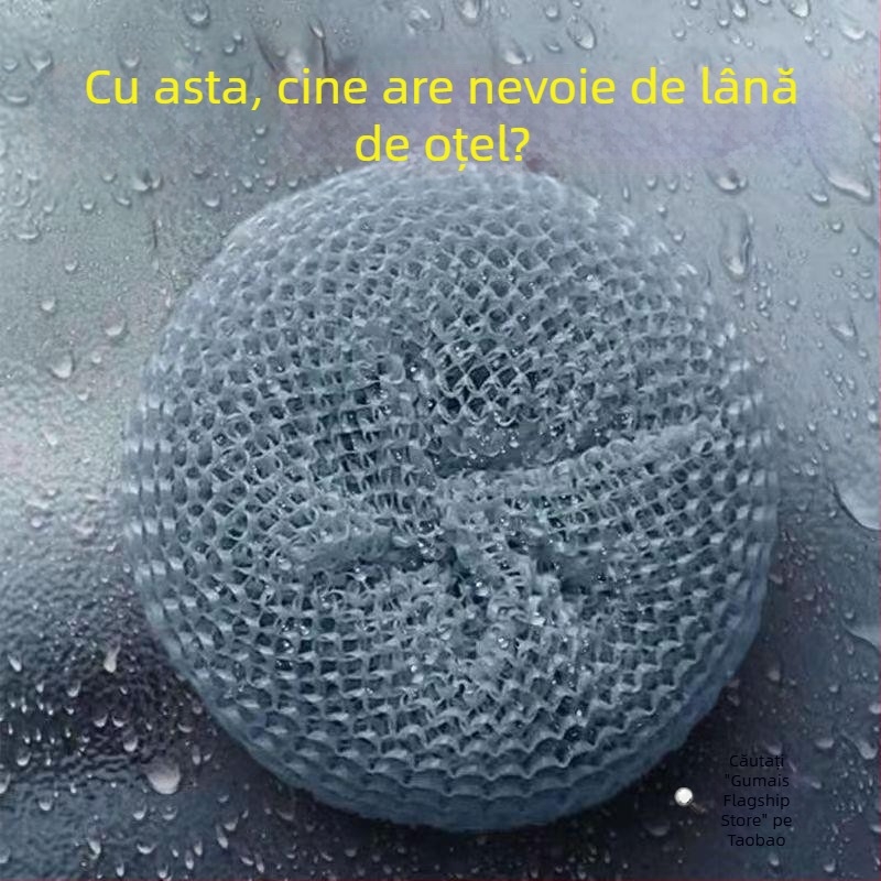 Bila de curățare din plastic pentru bucătărie și spălat vase, bilă abrazivă din nylon, perie nano pentru oale, perie pentru tigăi antiaderente