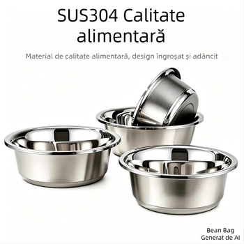 Vas multipurpose din oțel inoxidabil 304, grosime extra, pentru spălat legume, utilizare în bucătărie, amestecarea ouălor, frământarea aluatului, amestecarea ingredientelor și servirea supei.