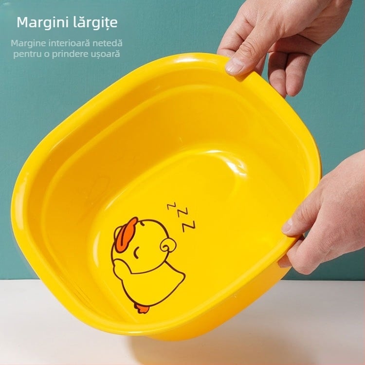 Vas de față din plastic pentru copii, cu motiv de rățușă cu flori, formă pătrată compactă