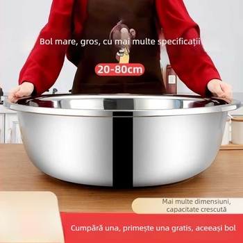 Vas mare din oțel inoxidabil alimentar, gros, pentru spălat fața, legume și aluat; potrivit pentru baie și spălare.