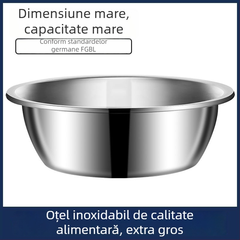 Vas mare din oțel inoxidabil alimentar, gros, pentru spălat fața, legume și aluat; potrivit pentru baie și spălare.