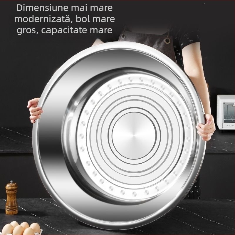 Vas mare din oțel inoxidabil alimentar, gros, pentru spălat fața, legume și aluat; potrivit pentru baie și spălare.