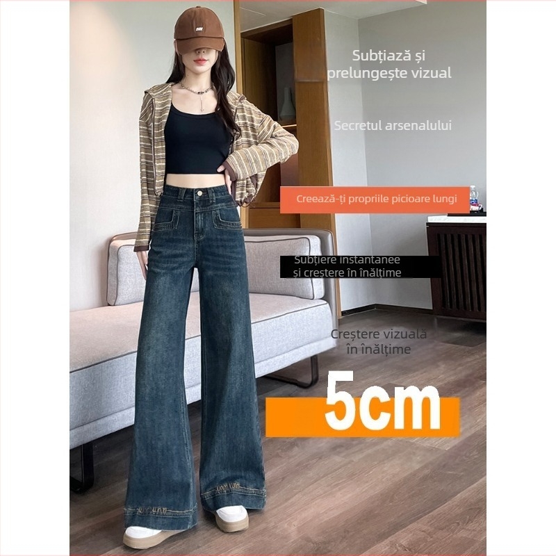 Jeans evazat pentru femei, croială largă, toamna-iarna 2025, design broderie cu litere