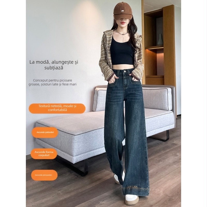 Jeans evazat pentru femei, croială largă, toamna-iarna 2025, design broderie cu litere