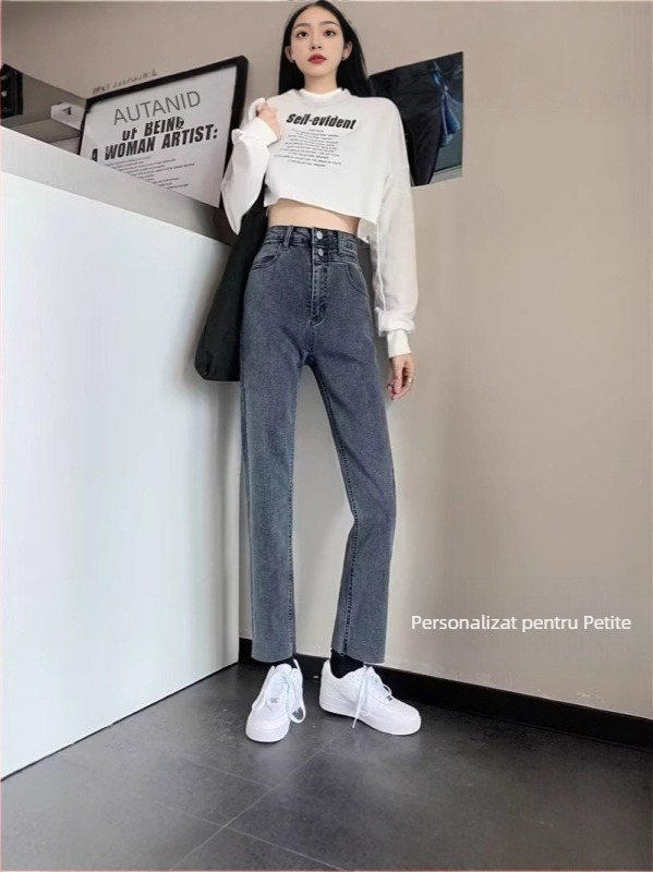 Blugi femei stil cigarette, toamnă-iarnă, talie înaltă, croi slim, drepti, lungime 9/10, design casual inspirat de Hong Kong