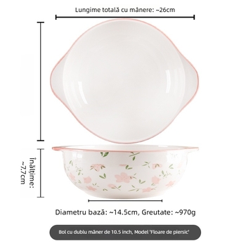 Bol ceramic mare cu două mânere, rezistent la căldură, culoare sub glazură, ideal pentru supă de pește și mese zilnice.