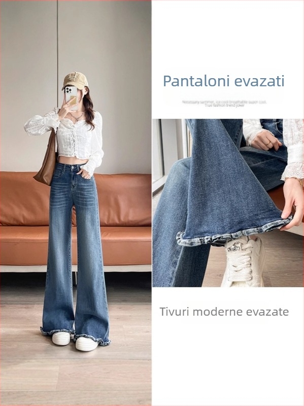 Jean dină femei din bumbac, stil vintage, talie înaltă, croială lejeră, ușor evazate, elastice, pantaloni largi, toamnă 2025