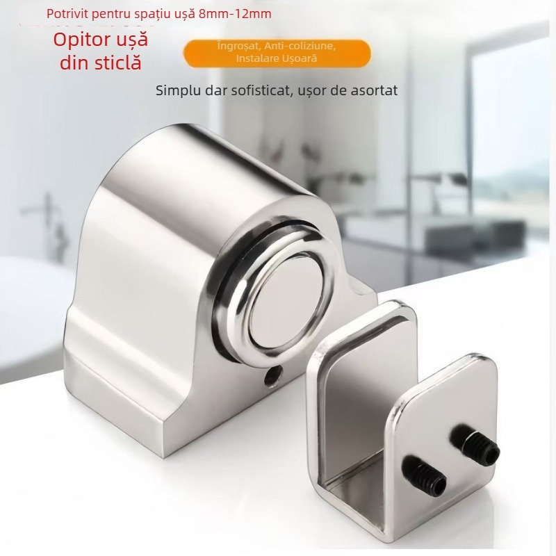 Opritor magnetic pentru ușa de sticlă, pentru sticlă de 10–12 mm, aliaj de aluminiu, montaj cu șuruburi, anti-coliziune, stil modern minimalist, Yihongxin Hardware