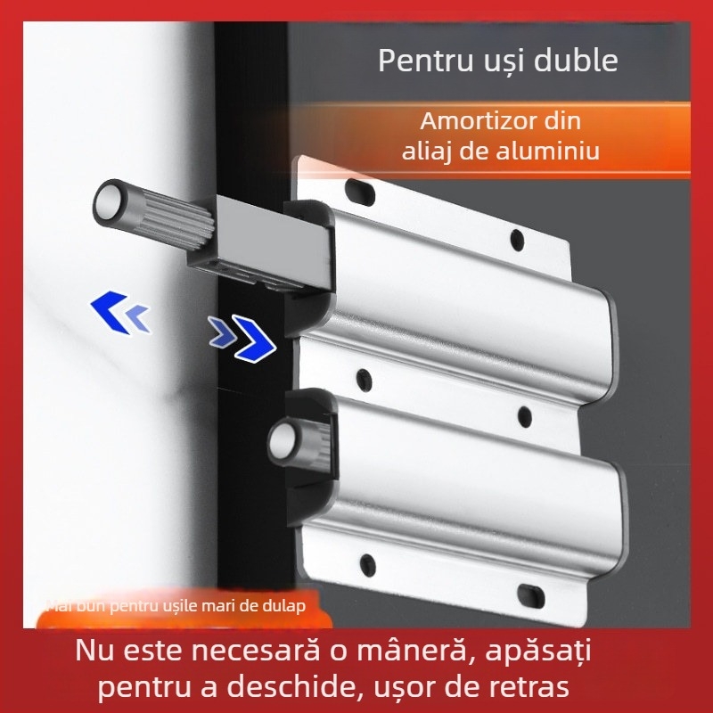 Gaofuya Aluminiu spațial - amortizor cu două uși, cu magnet, finisaj argintiu șlefuit – accesorii hardware mobilier, pentru mobilier, dulapuri și tatami