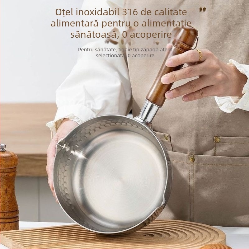 Oală din oțel inoxidabil 316, fără strat de acoperire, multifuncțională pentru lapte, supă, mâncare pentru copii și tăiței, cu capac din sticlă