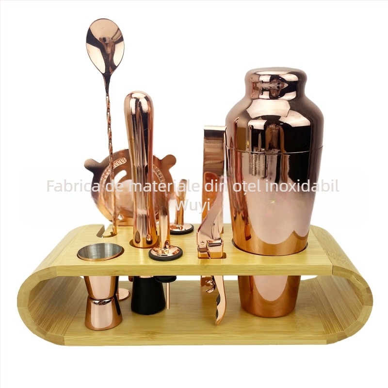 Kevawi set shaker pentru cocktail din oțel inoxidabil 600 ml, 10 piese, cu raft din bambus