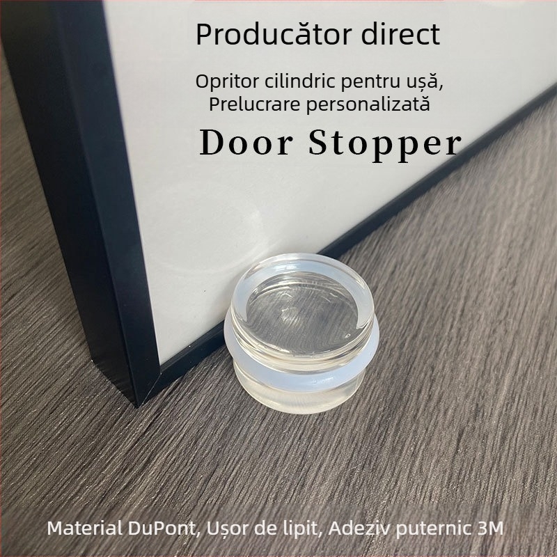 Stopper cilindric pentru uși din acrilic transparent, montat pe podea, fără găuri, silențios și protecție la coliziuni