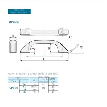 Mâner din nylon plastic negru cu capac, XAB71 pătrat pentru mobilier industrial