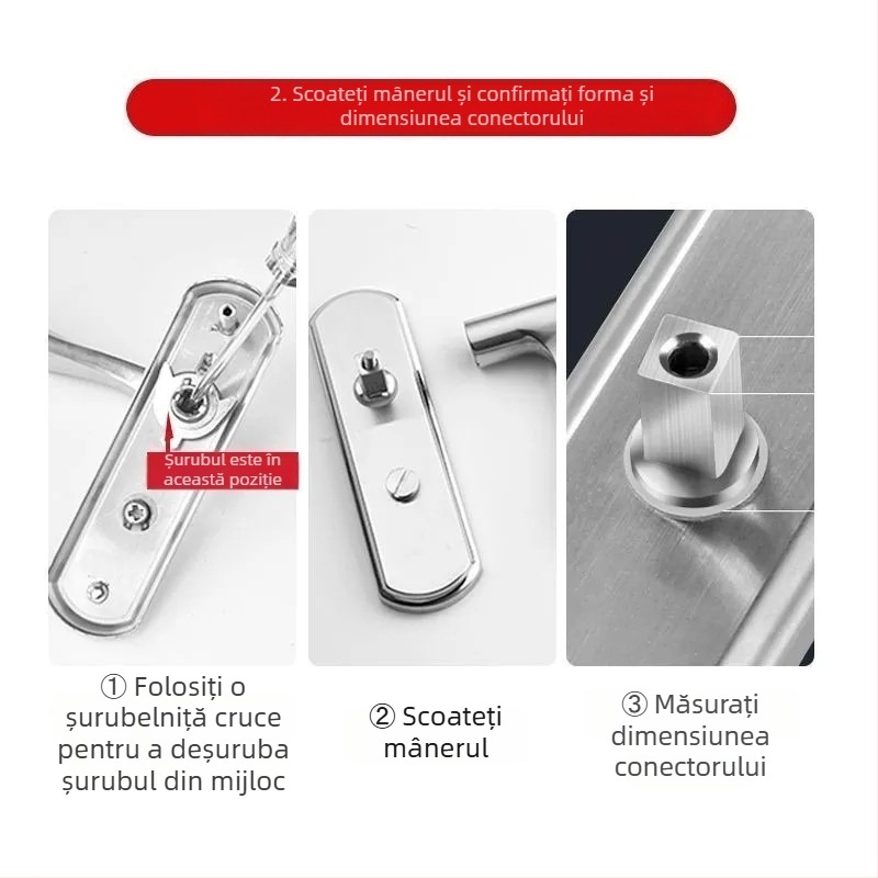 Set mâner ușă din oțel inoxidabil cu accesorii pentru încuietori, universal pentru uși interioare (baie, dormitor, toaletă)