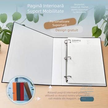 Mapă A4 cu copertă decorativă și logo imprimat, perforată pentru documente, fișiere, manuale și mostre de cărți