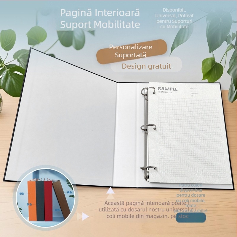 Mapă A4 cu copertă decorativă și logo imprimat, perforată pentru documente, fișiere, manuale și mostre de cărți