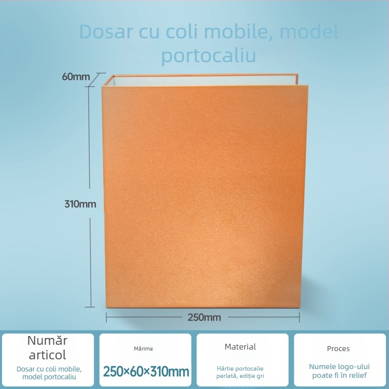 Mapă A4 cu copertă decorativă și logo imprimat, perforată pentru documente, fișiere, manuale și mostre de cărți