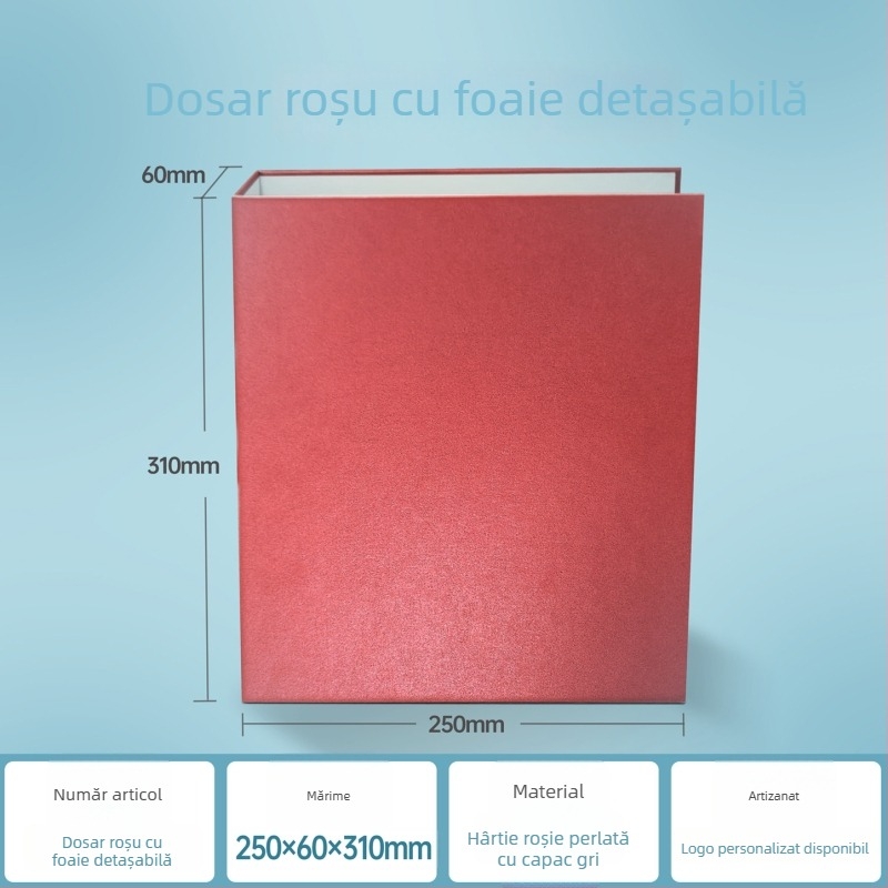 Mapă A4 cu copertă decorativă și logo imprimat, perforată pentru documente, fișiere, manuale și mostre de cărți