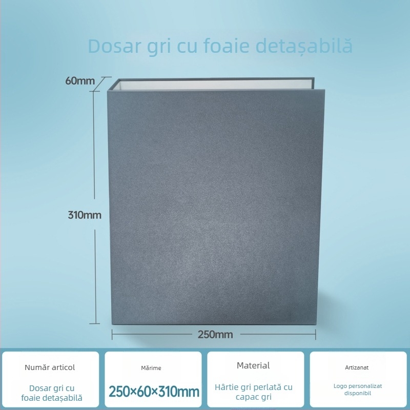 Mapă A4 cu copertă decorativă și logo imprimat, perforată pentru documente, fișiere, manuale și mostre de cărți