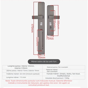Mâner de ușă lung din oțel inoxidabil pentru ușa de intrare, anti-furt, încuietoare reglabilă multifuncțională.