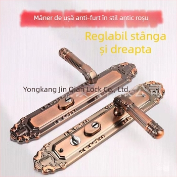 Panou ușă anti-furt cu finisaj roșu-bronz, mâner din aluminiu și accesorii pentru încuietoare – set complet cu șuruburi