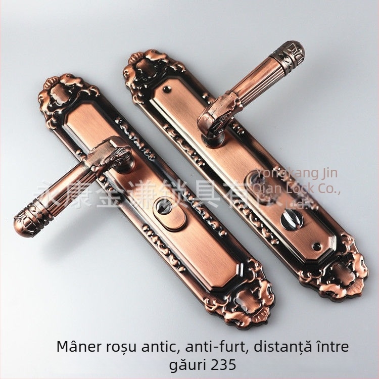 Panou ușă anti-furt cu finisaj roșu-bronz, mâner din aluminiu și accesorii pentru încuietoare – set complet cu șuruburi