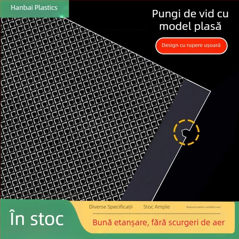 Saci vid cu model plasă pentru ambalarea alimentelor, saci vid de calitate alimentară, compatibili cu mașinile de sigilat, pentru conservarea alimentelor gătite