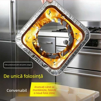 Pad antiulei pentru aragaz pe gaz, protecție bucătărie, inel pătrat din folie de aluminiu, rezistent la temperaturi înalte