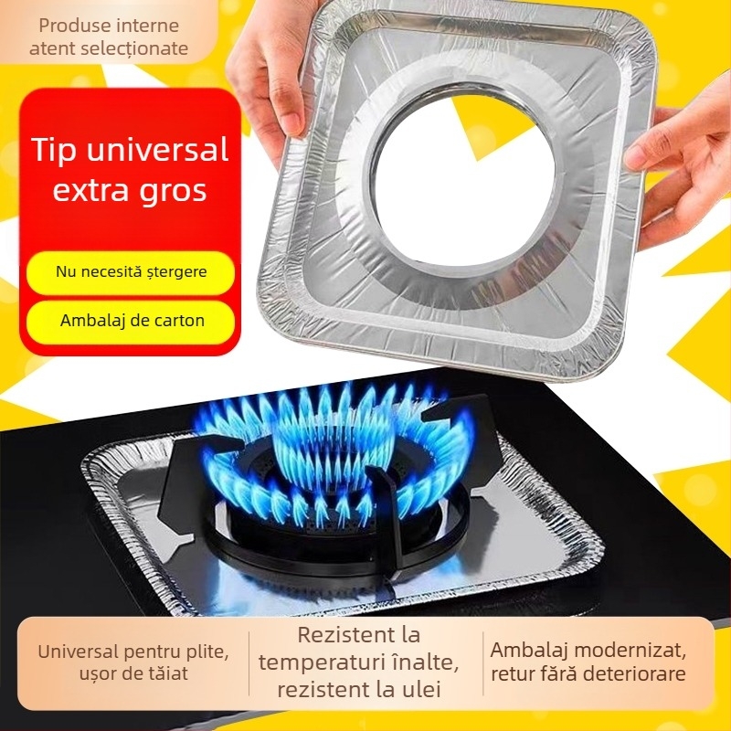 Pad antiulei pentru aragaz pe gaz, protecție bucătărie, inel pătrat din folie de aluminiu, rezistent la temperaturi înalte