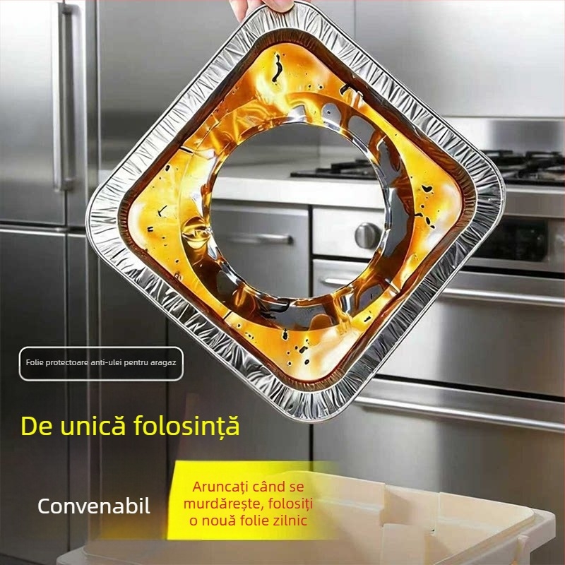 Pad antiulei pentru aragaz pe gaz, protecție bucătărie, inel pătrat din folie de aluminiu, rezistent la temperaturi înalte