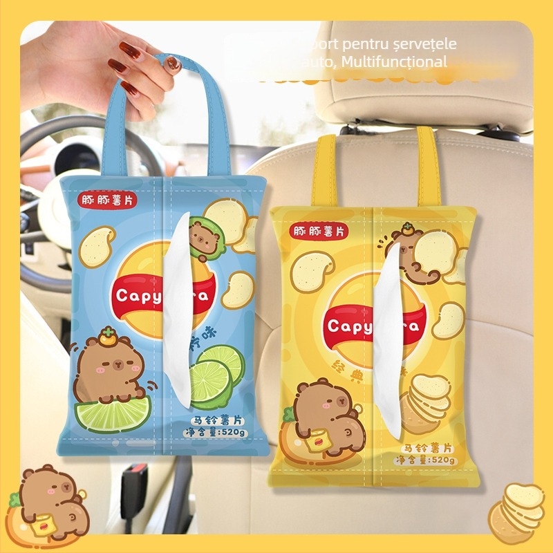 Capybara cutie pentru șervețele auto, husă atașabilă pentru șervețele, accesoriu auto drăguț și creativ