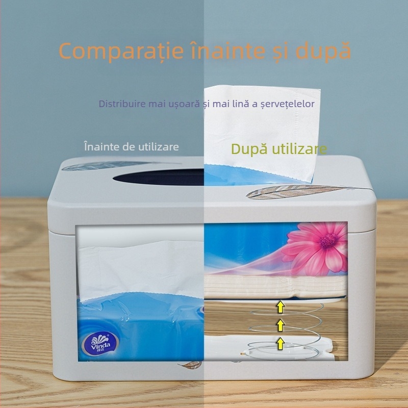 Cutie de șervețele pentru masă cu mecanism de ejectare cu arc, pentru extragere ușoară