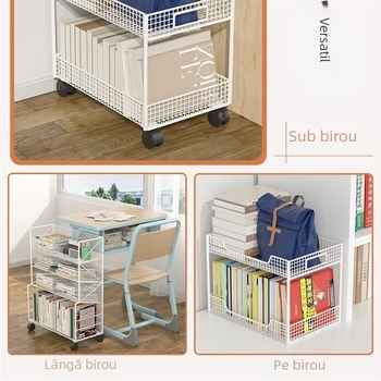Bibliotecă de birou mobilă cu roți, etajeră laterală pentru cărți, cu 6 rafturi