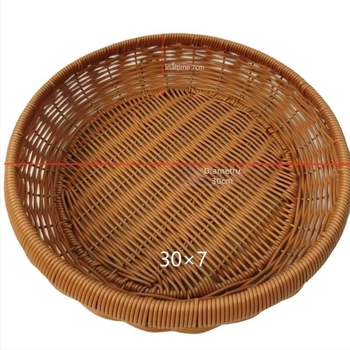 W107 Coș rotund maro din răchită, împletit manual, pentru depozitare, 30×7 cm
