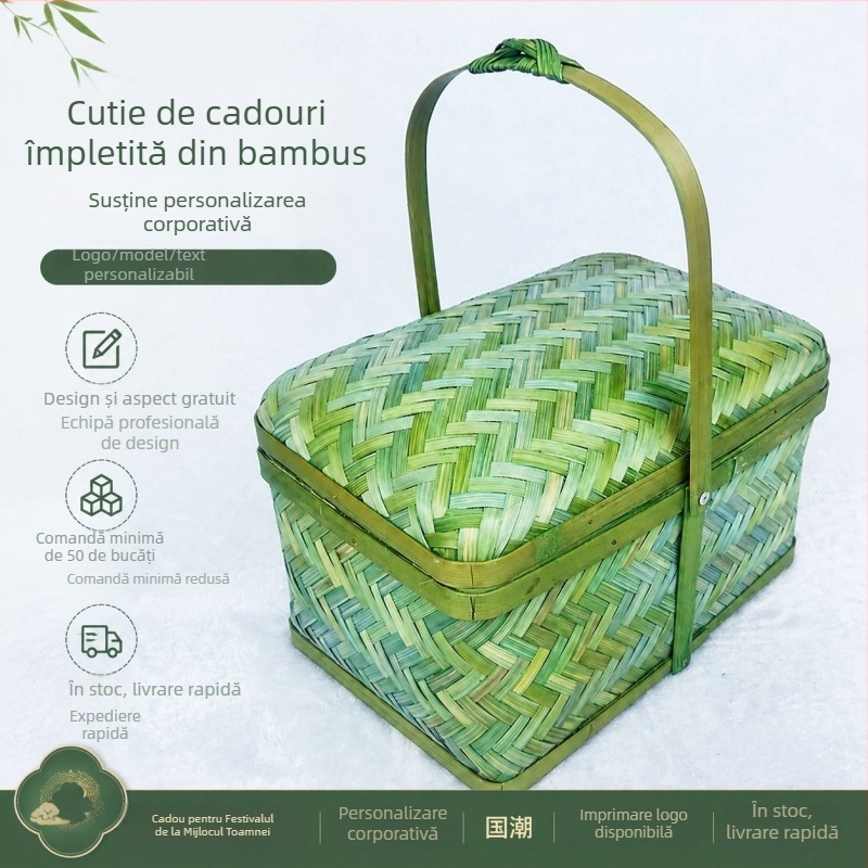 Coș cadou din bambus pentru Mooncake, cu imprimare a siglei