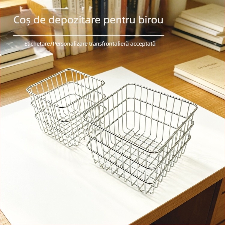 Cos de depozitare din plasă metalică pentru birou — organizator modern minimalist pentru rechizite, machiaj și accesorii mici