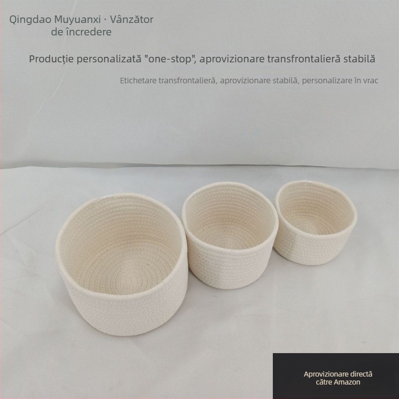 Set de coșuri de depozitare din sfoară de bumbac — trei coșuri mari de depozitare