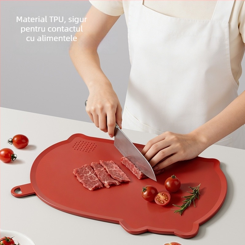 Tocător din silicon, cu design cu pisică, cu două fețe, flexibil, rezistent la mucegai și antibacterian, pentru uz casnic, potrivit pentru legume, mâncare pentru bebeluți și fructe.